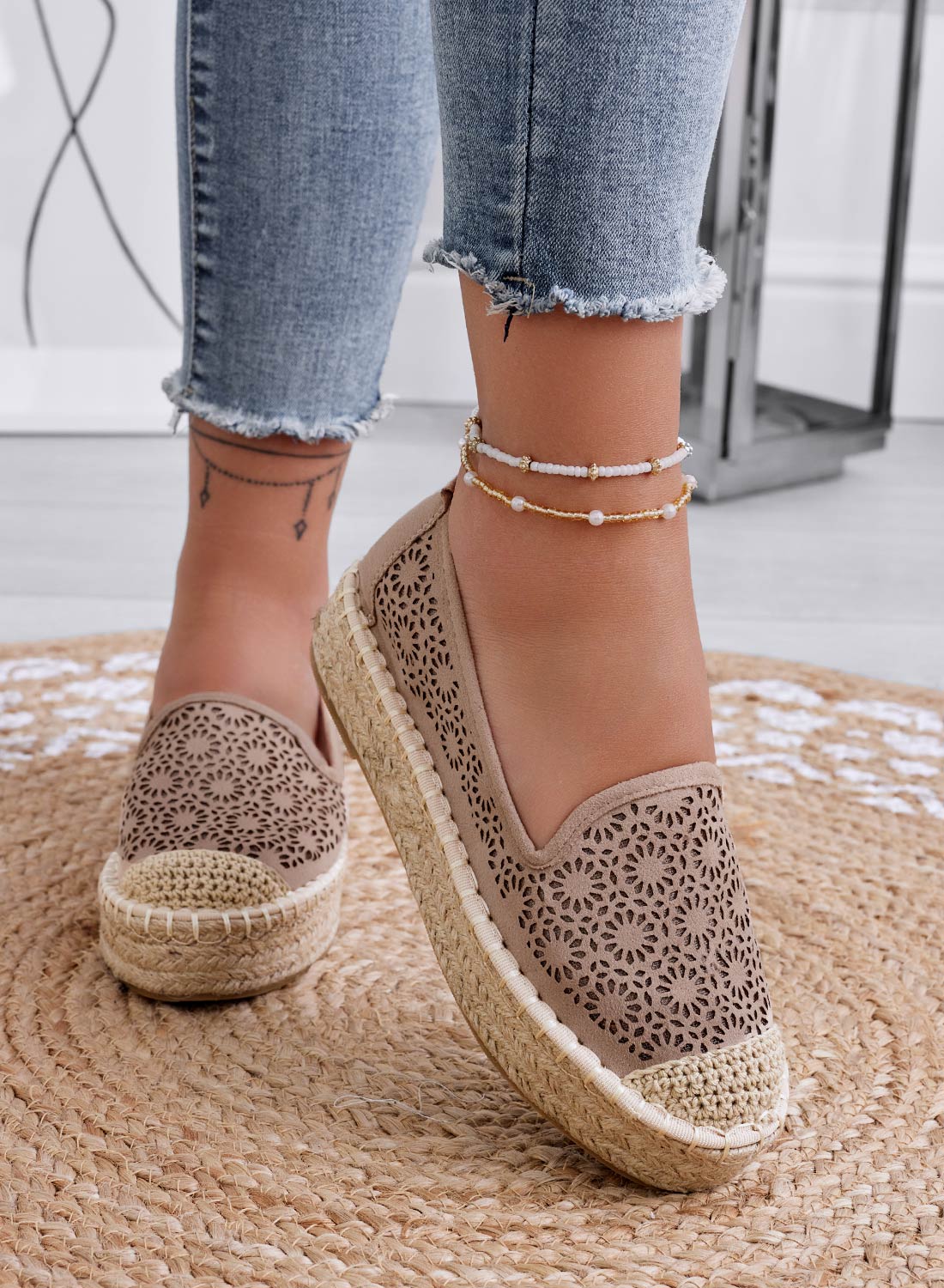Espadrillas fango ricamate con zeppa