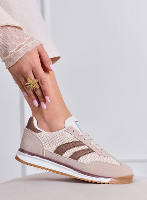 PIERA - Sneakers beige in tessuto con dettagli marroni e suola in gomma
