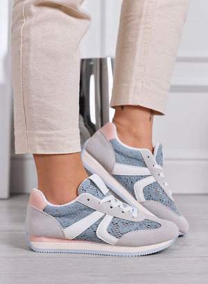 GIULIANA - Sneakers grigie con pizzo azzurro e inserti rosa