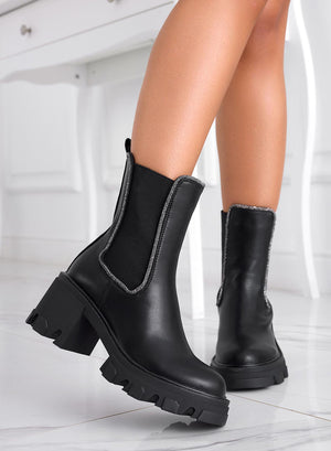 Black Alexoo ankle boots with elastic and rhinestones