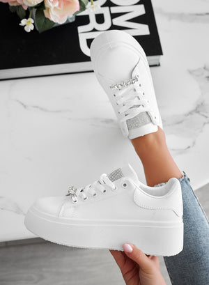 DELIA - White sneakers with jewel embellishment