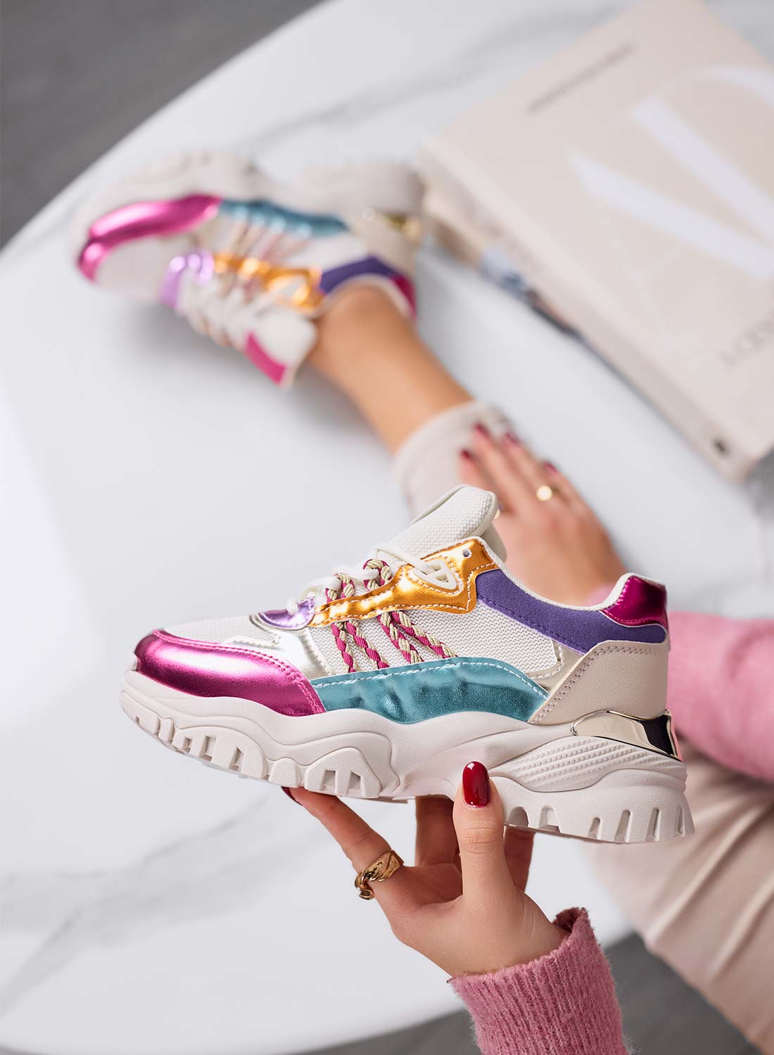 PARKER - Sneakers donna multicolor con suola alta e inserti laminati