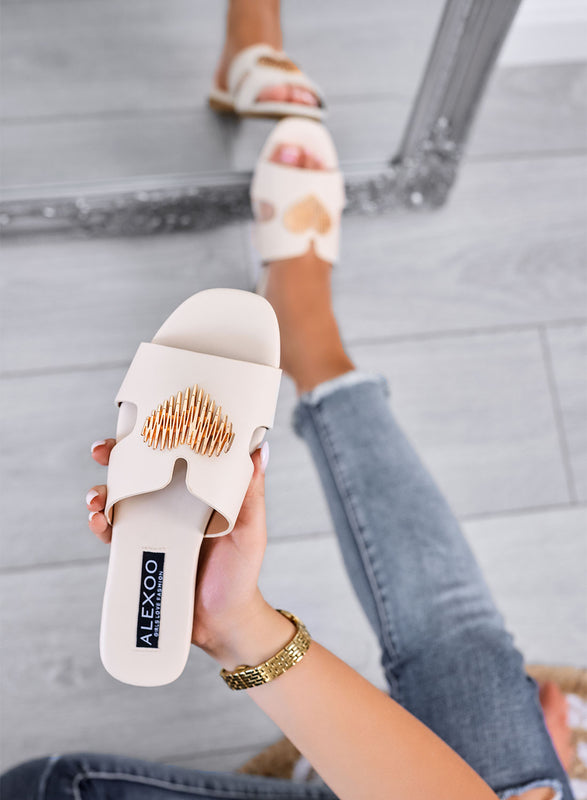 IGGY - Sandali beige a ciabatta con applicazione cuore oro