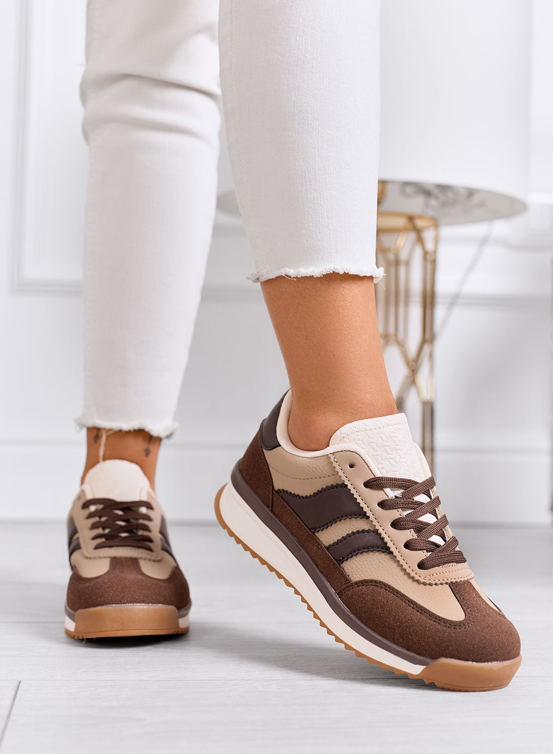 BIELLA - Brown fabric sneakers with mud-colored details and rubber sole