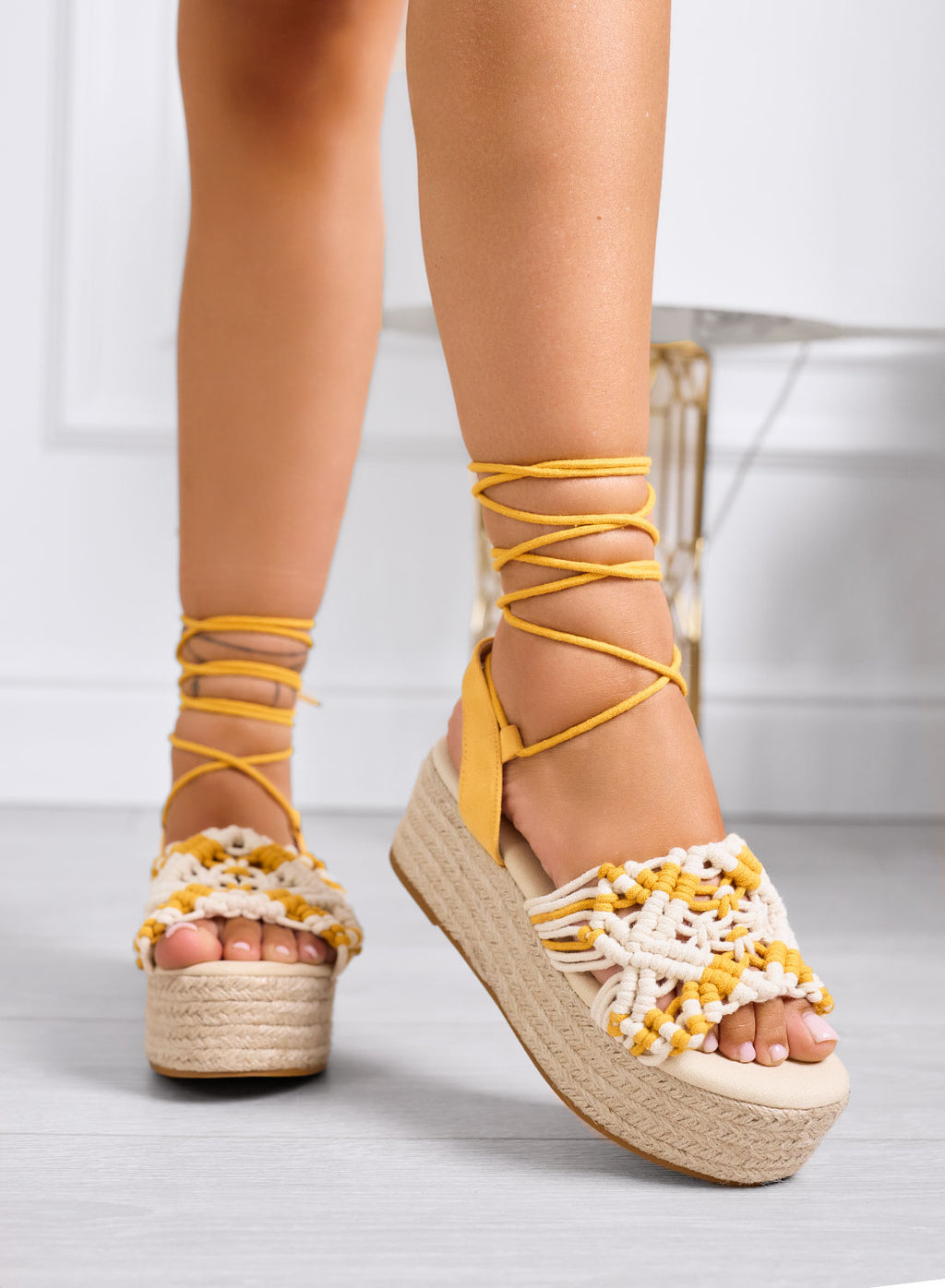 ROBIN - Sandali Espadrillas gialle con zeppa e intreccio macramè