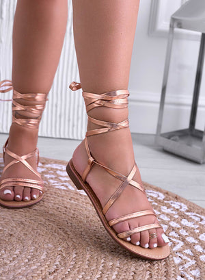 Champagne low lace-up sandals