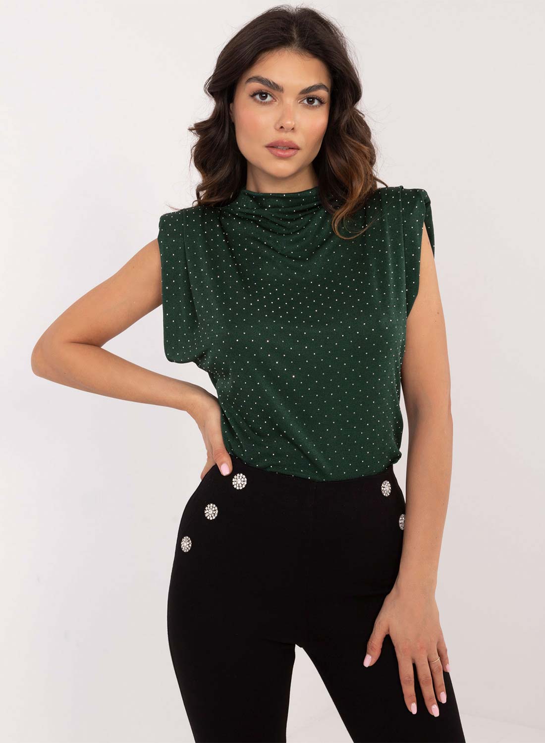 Green sleeveless top with glitter