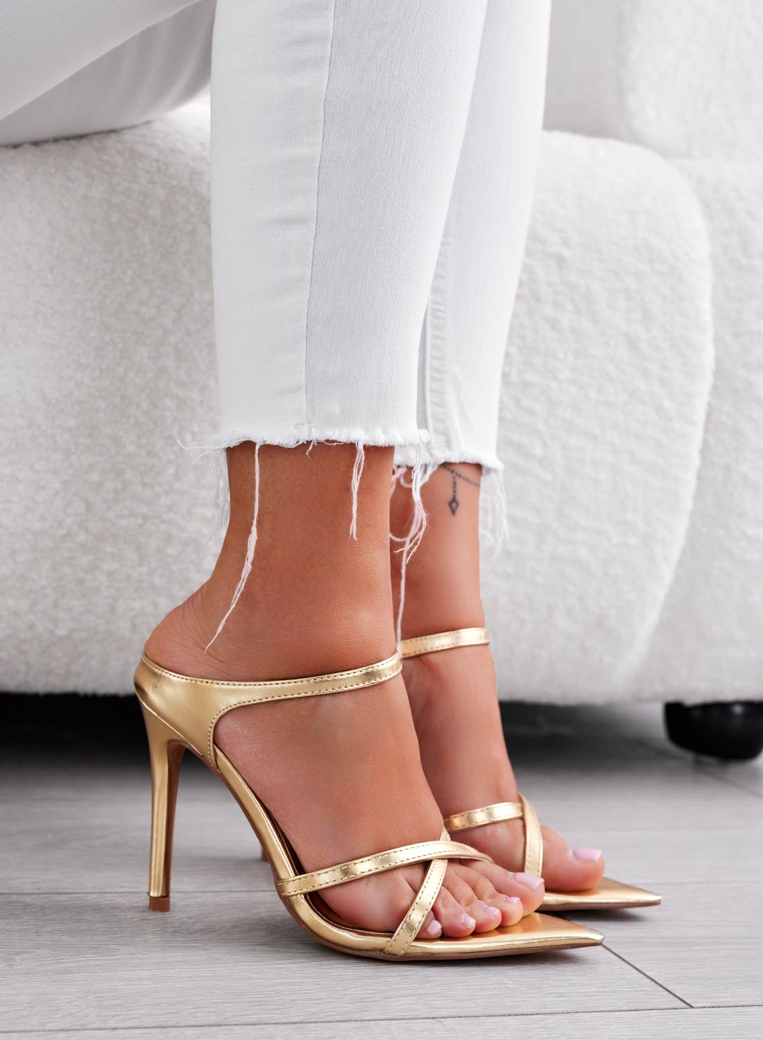 NATALY - Gold mule sandals with high stiletto heel