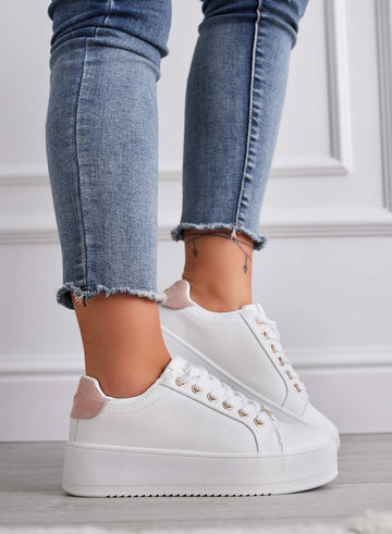 CARRY - White Sneakers with gold details and pink back