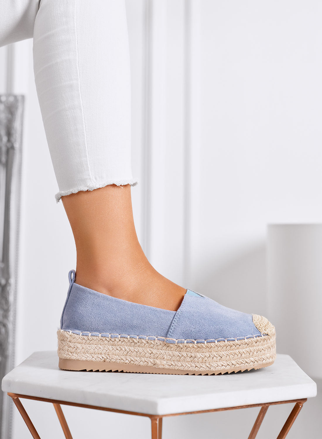 MAGDA - Espadrillas platform azzurre con punta crochet e suola in corda