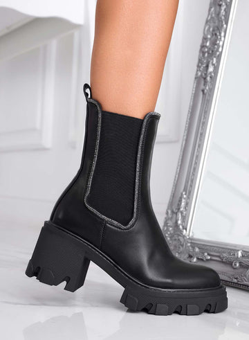 Black Alexoo ankle boots with elastic and rhinestones