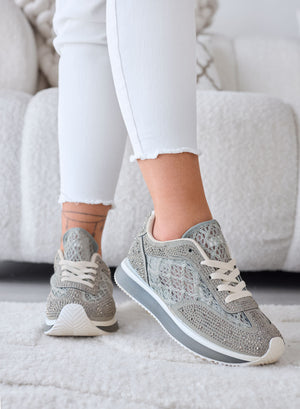 LORENA - Sneakers verdi con Pizzo e Strass Luminosi
