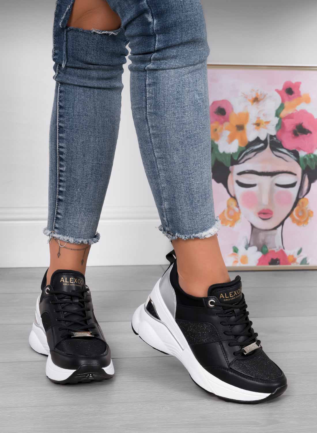 FREYA - Black Alexoo sneakers with glitter inserts