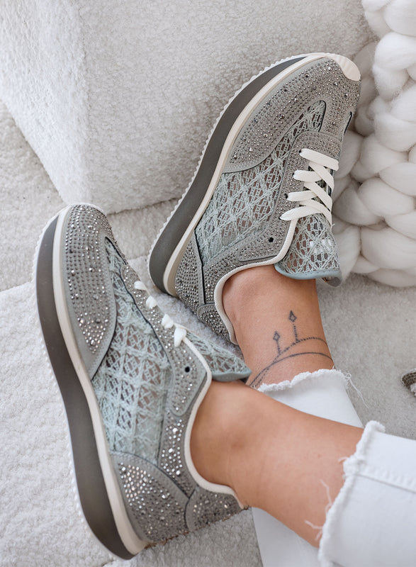 LORENA - Baskets vertes avec dentelle et strass brillants