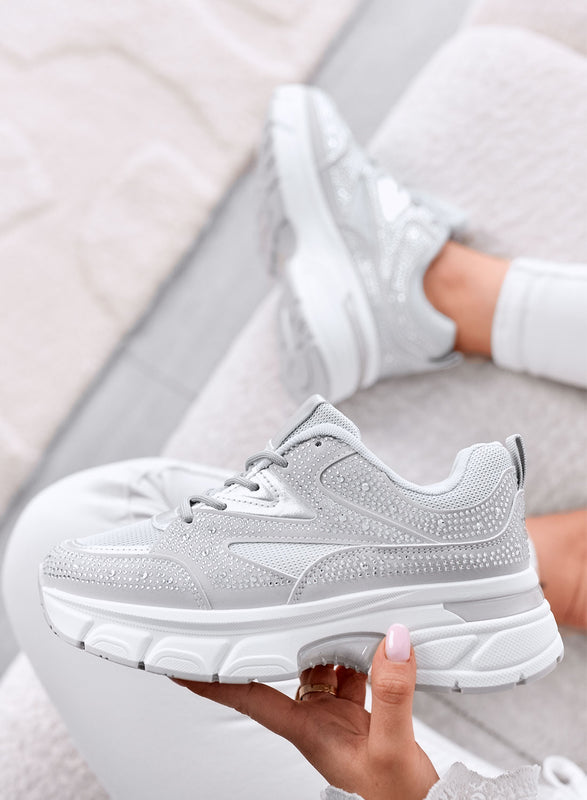 MARTINA - Sneakers grigie  con Strass e Suola  Platform Chunky