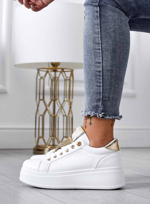 AMIRA - White sneakers with gold inserts and rhinestones