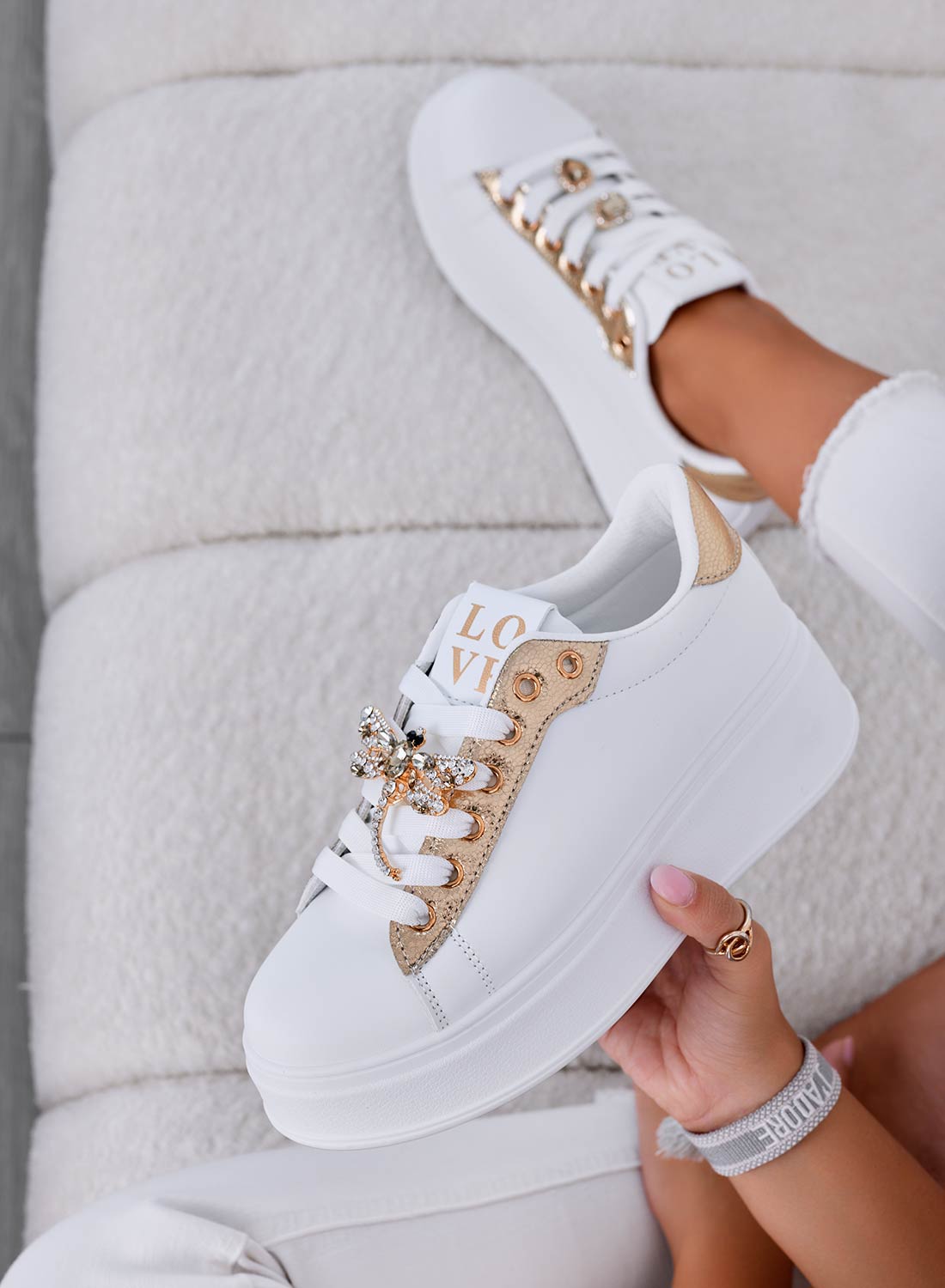 CELY - Sneakers gioiello bianche con libellula oro