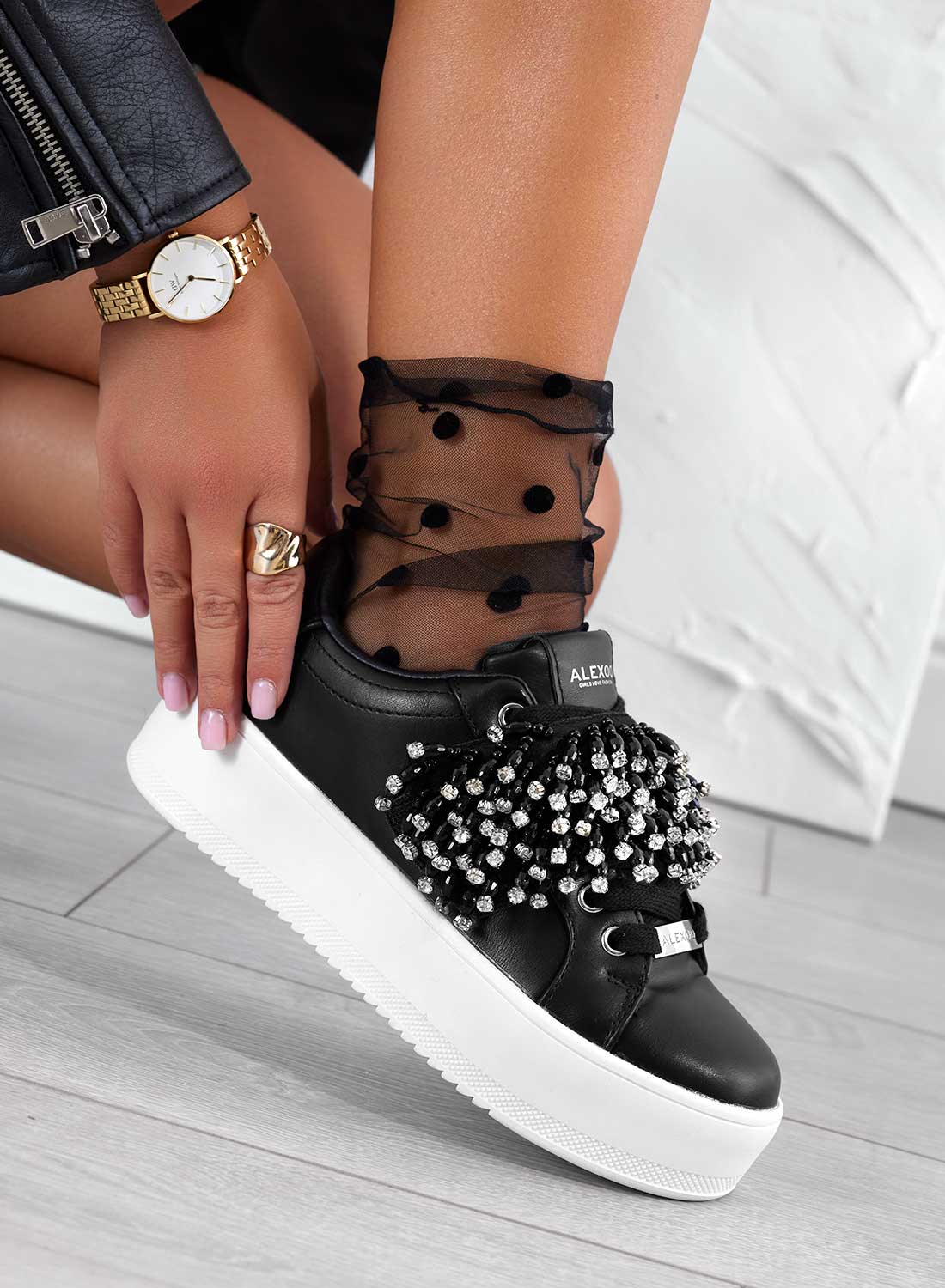 CARRY - Sneakers nere Alexoo con fascia in strass