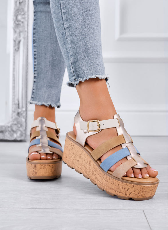 MATILDE - Sandali multicolor con zeppa platform effetto sughero