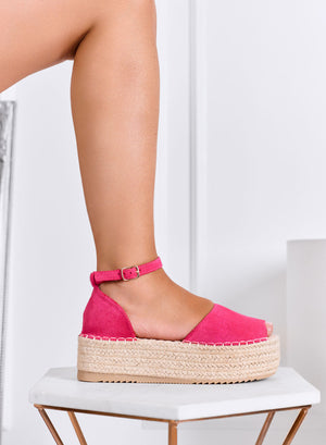 LICIA - Light fuchsia platform espadrilles with ankle strap
