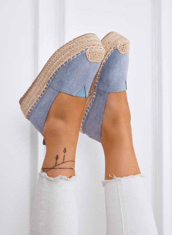 MAGDA - Espadrillas platform azzurre con punta crochet e suola in corda