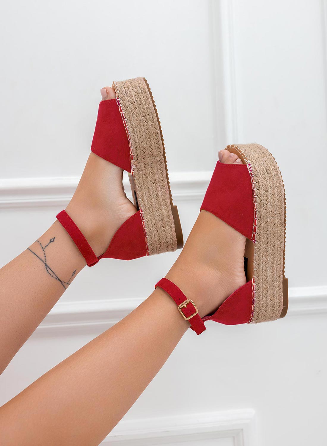 LICIA - Espadrillas rosse con zeppa e cinturino