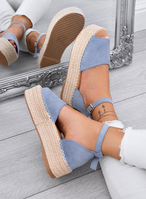 LICIA - Espadrillas azzurre platform con cinturino alla caviglia