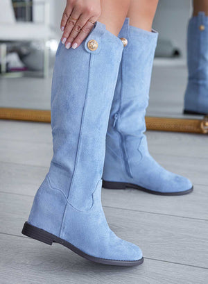 ROYAL - Alexoo blue boots with internal wedge and gold button