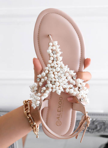GARDENIA - Alexoo pink jeweled flip-flop sandals with pearls