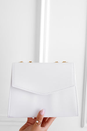 White B217 clutch bag with gold chain