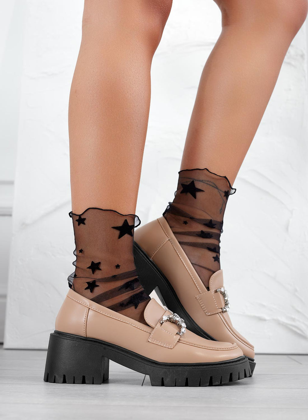 SARA - Mocassins taupe avec ornement bijou
