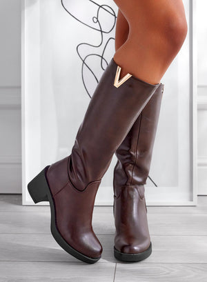 ALICE - Brown faux leather boots with comfortable block heel