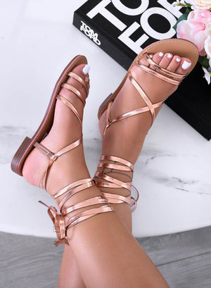 Champagne low lace-up sandals