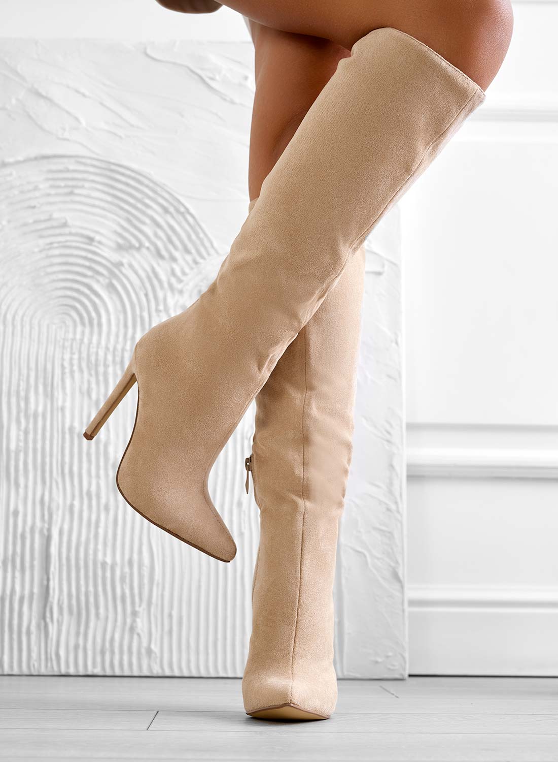 LOLA - Beige Alexoo boots with high stiletto heel