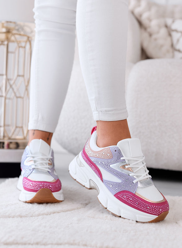 MARTINA - Sneakers Multicolor con Strass e Suola  Platform Chunky