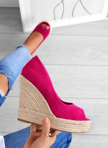 CLEO - Fuchsia suede wedge espadrilles by Alexoo