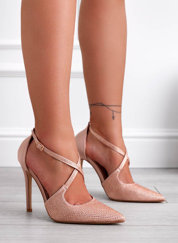 BILLY - Rose gold rhinestone pumps with high stiletto heel