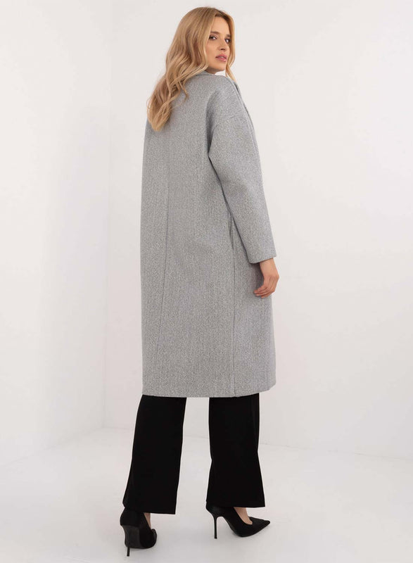 Cappotto lungo elegante grigio con bottoni