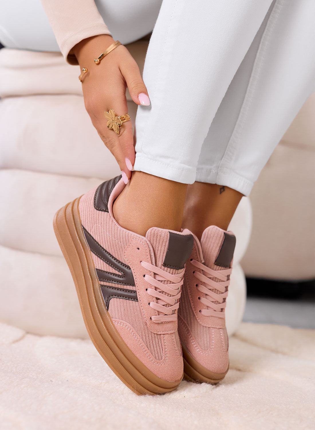 JOLENE - Sneakers rosa con dettagli marroni e suola platform