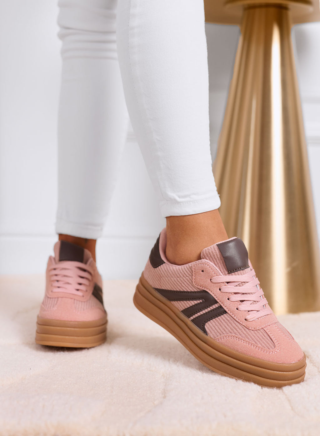 JOLENE - Sneakers rosa con dettagli marroni e suola platform