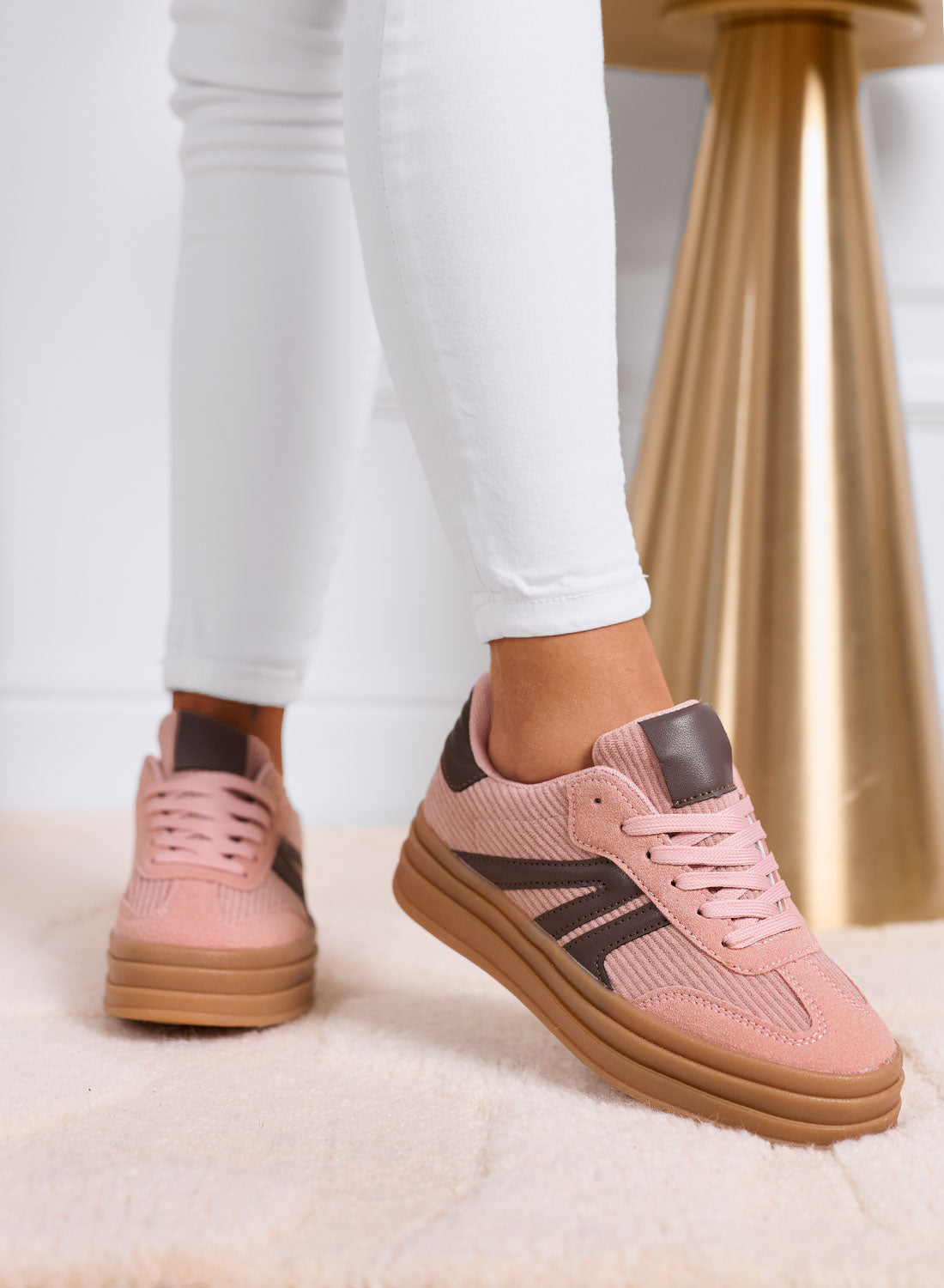 JOLENE - Sneakers rosa con dettagli marroni e suola platform