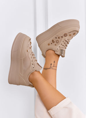 AIDA - Taupe platform sneakers with gold decorations