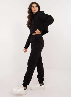Black two-piece fleece tracksuit with "Brooklyn" print