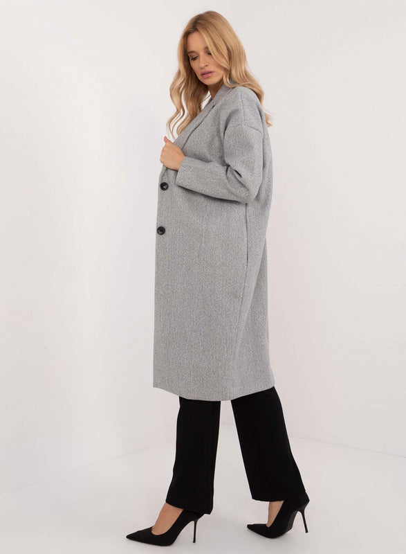 Cappotto lungo elegante grigio con bottoni