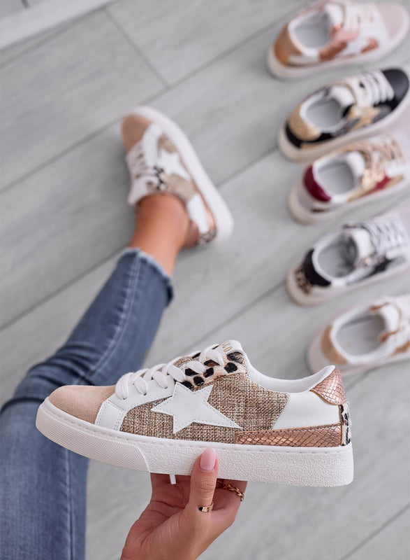 WAYS - Sneakers beige basse con tessuto juta e stella