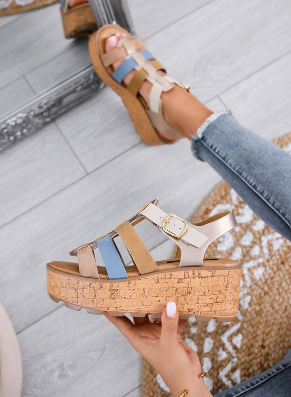 MATILDE - Sandali multicolor con zeppa platform effetto sughero