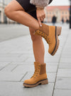SIMONA - Bottines couleur cuir, bottines à lacets avec revers en daim