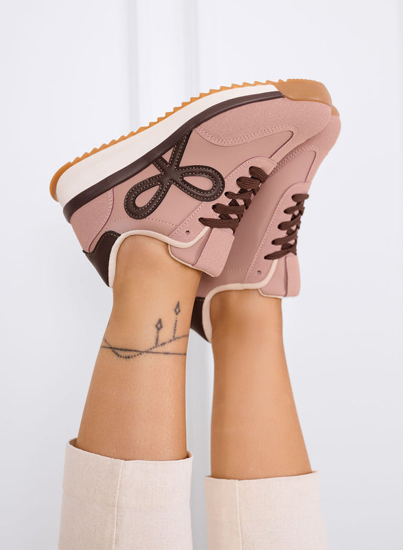 DIAZ - Sneakers rosa con fiocco marrone e suola bicolore