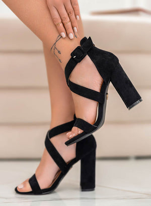 BLAIR - Black suede Alexoo sandals with comfortable wrapped heel