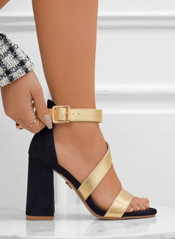 ADELE - Alexoo black sandals with contrasting gold straps